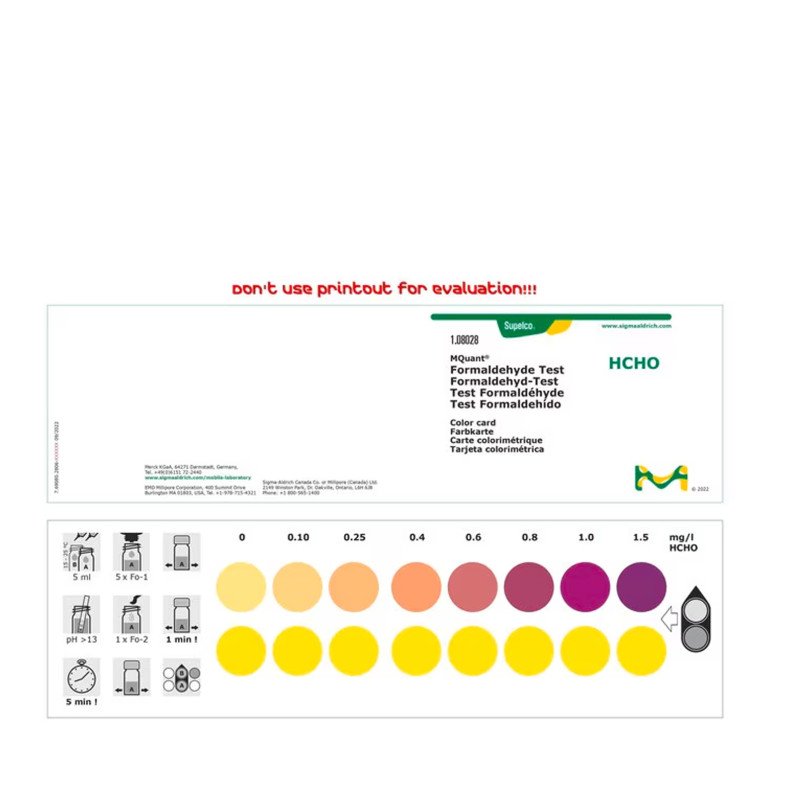 FORMALDEHYDE TEST 0.1 - 0.25 - 0.4 - 0.6 100 TEST
